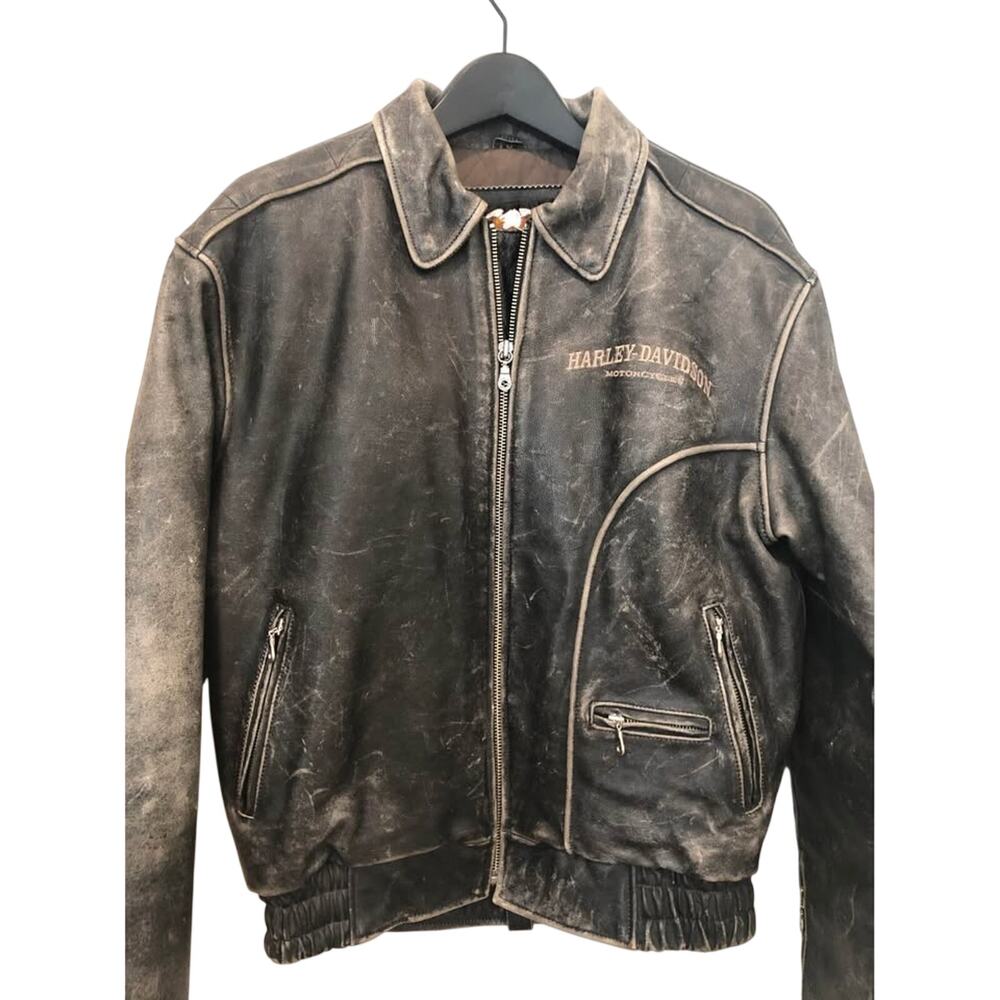 VTG HD An American Legend Distressed Leather Bomber Jacket